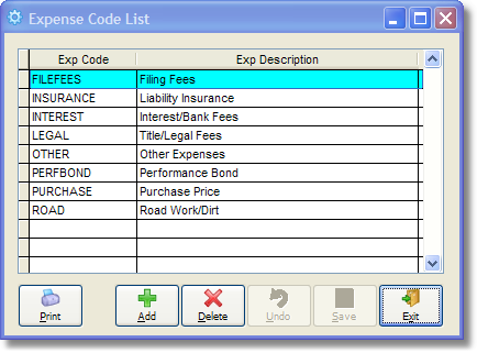 expensecodelist