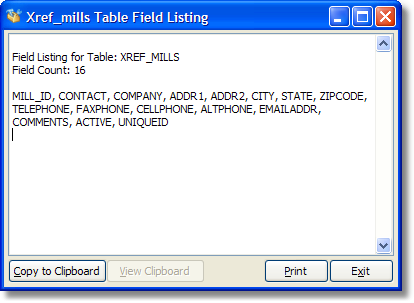 Import Field Listing<br>
